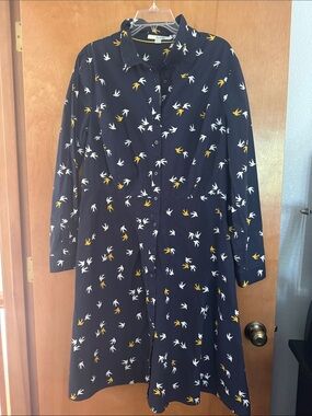 Boden Navy Dress with Yellow & White Bird Motif